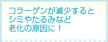 コラーゲンが減少するとシミやたるみなど老化の原因に! コラーゲンが減少するとシミやたるみなど老化の原因に!